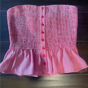 Red Gingham Strapless Top